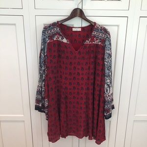 Altar'd State boho dress - red bell sleeve